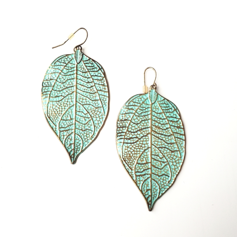 NEW Turquoise and Gold Leaf Earrings